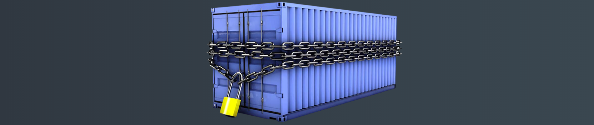 Image of a blue EZ Self Storage Container with chain around it