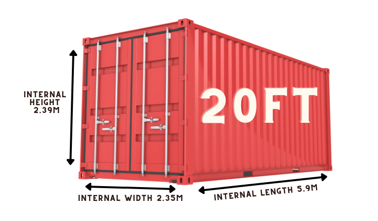 Image of EZ Self Storage 20 foot container with measurements along the side