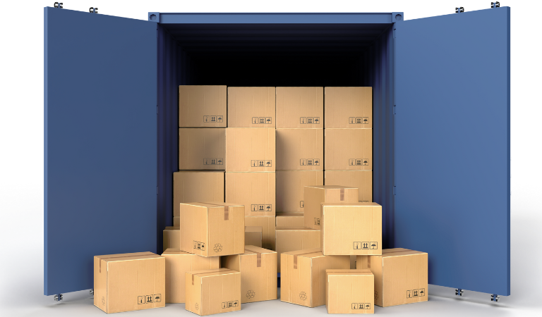 Image of an EZ Self Storage 40 foot container full of boxes